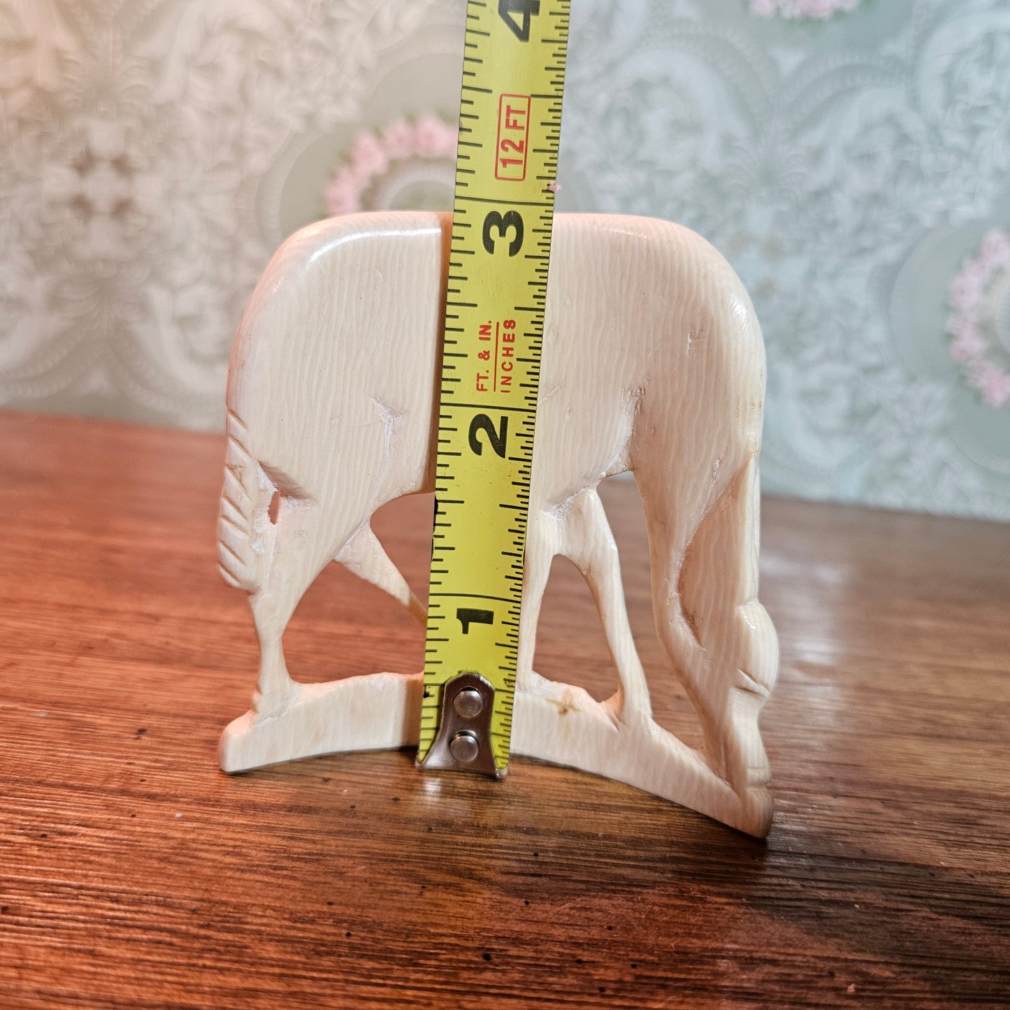Carved Cream Grazing Animal Figurine