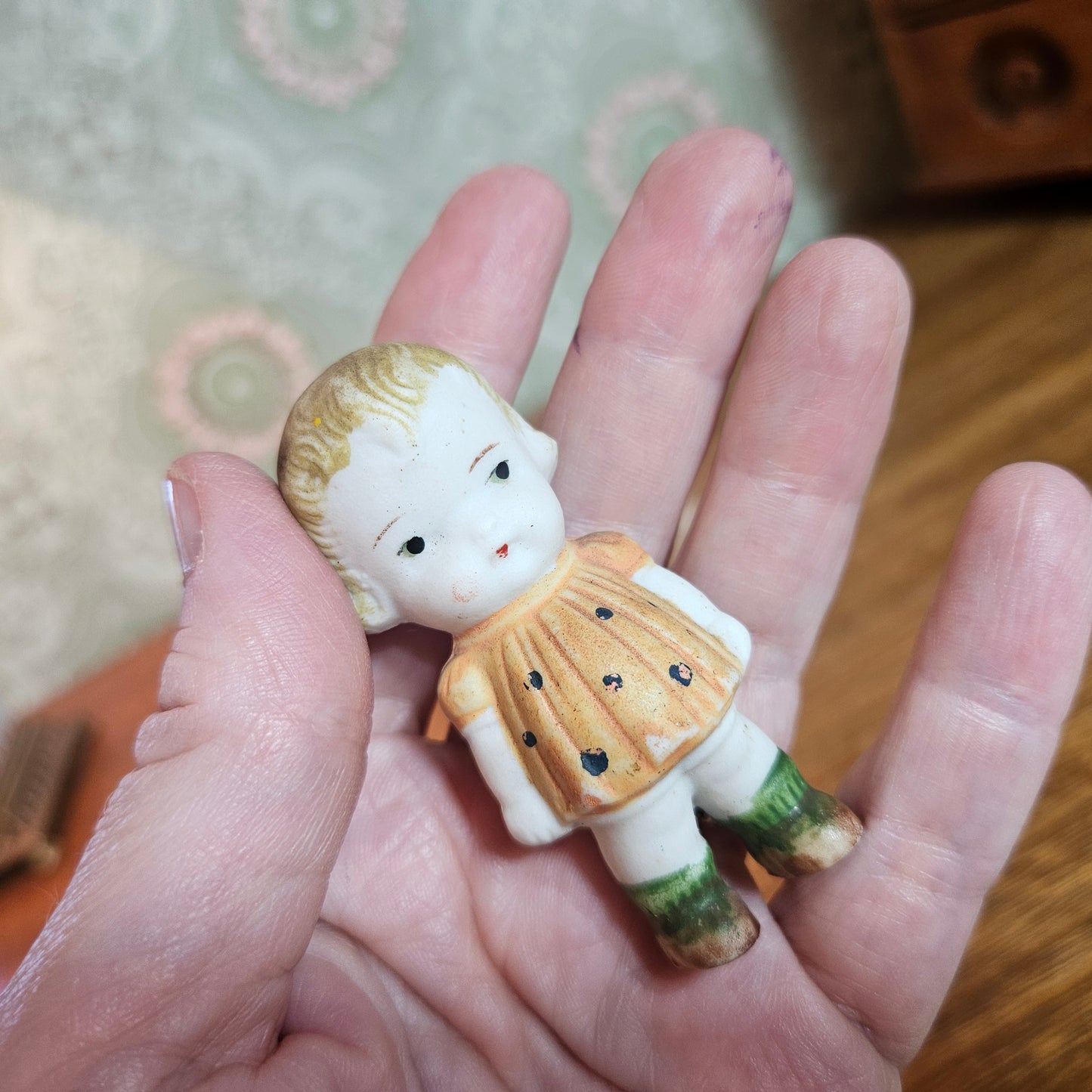 Vintage Painted Bisque Child Dollhouse Figurine