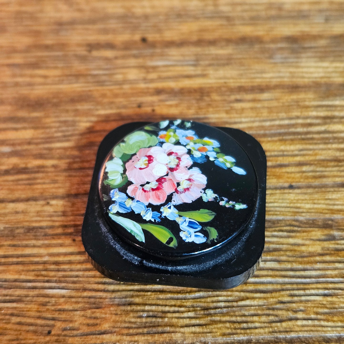 Miniature Hand-Painted Black Floral Box