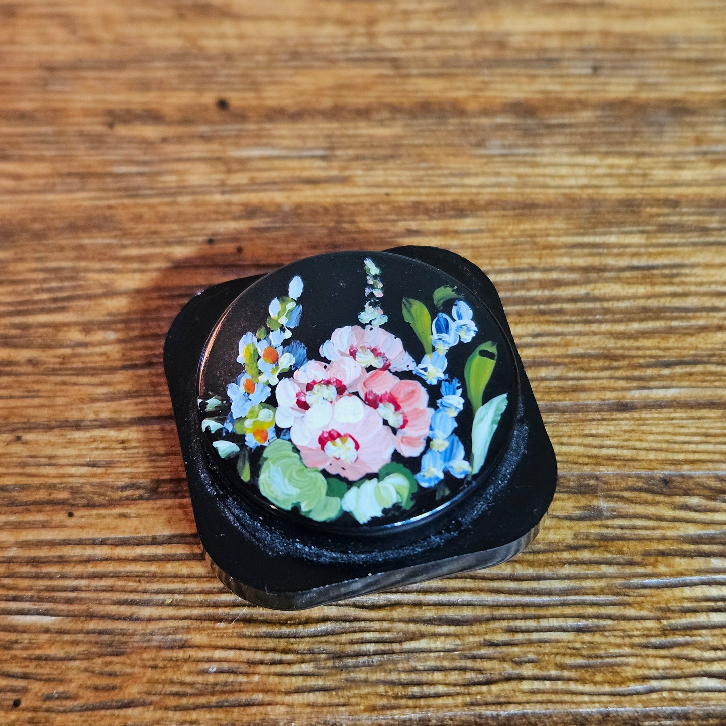 Miniature Hand-Painted Black Floral Box