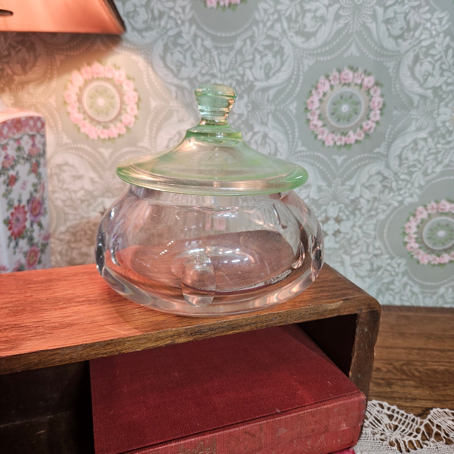Vintage Clear Glass Covered Candy or Trinket Jar