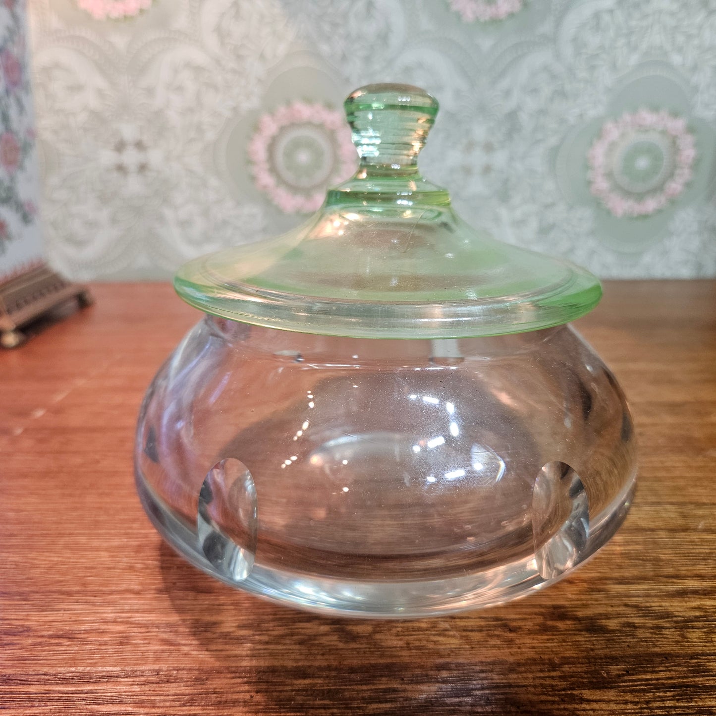 Vintage Clear Glass Covered Candy or Trinket Jar