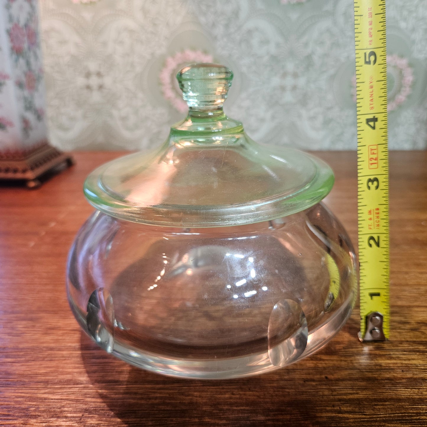 Vintage Clear Glass Covered Candy or Trinket Jar