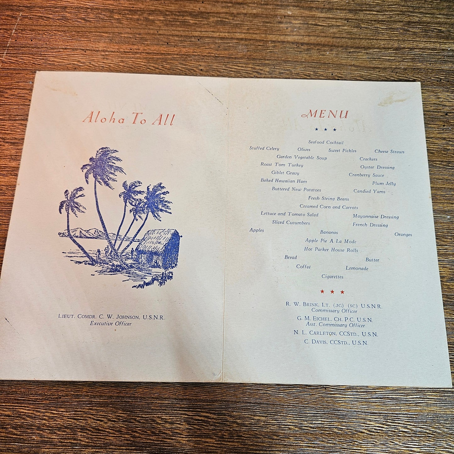 1944 Pearl Harbor Naval Air Station Independence Day Menu