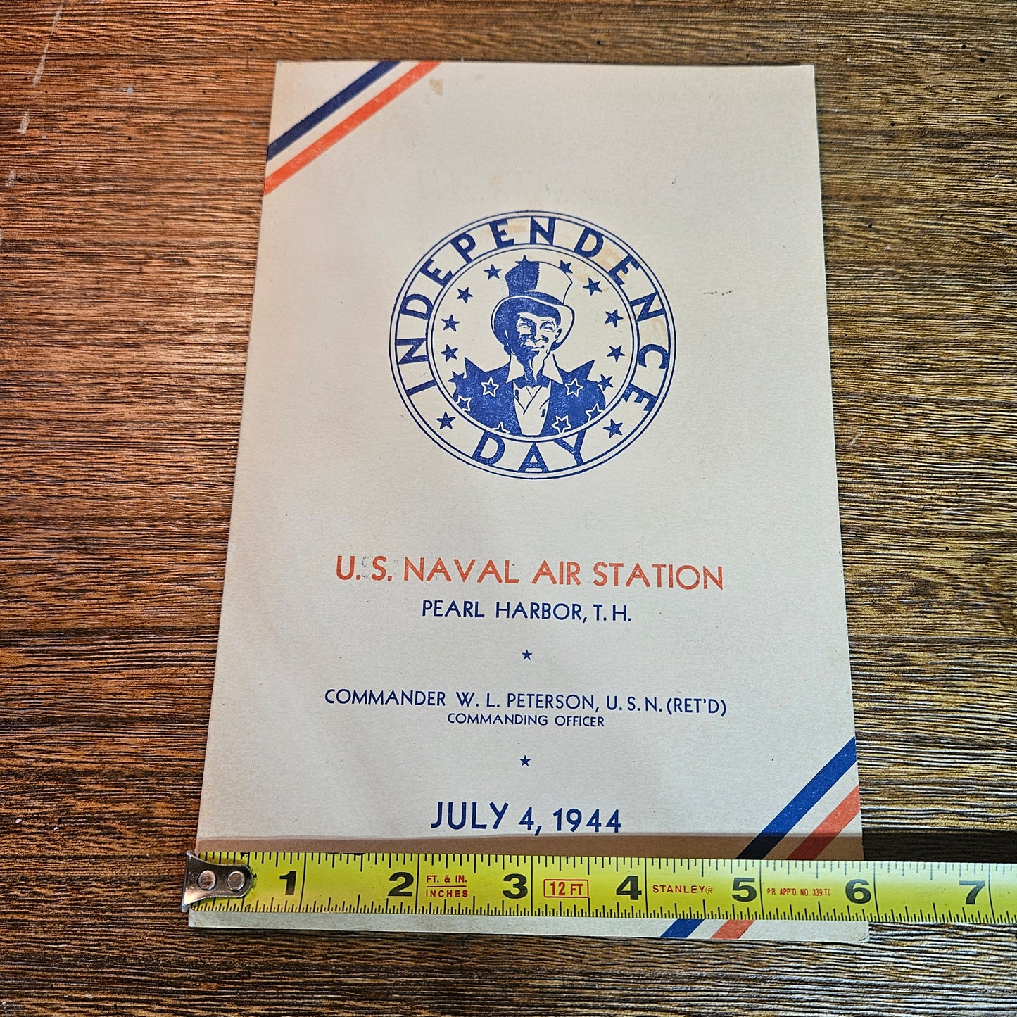 1944 Pearl Harbor Naval Air Station Independence Day Menu
