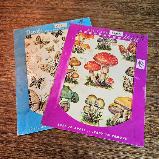 Vintage Meyercord Butterfly and Mushroom Decals Set