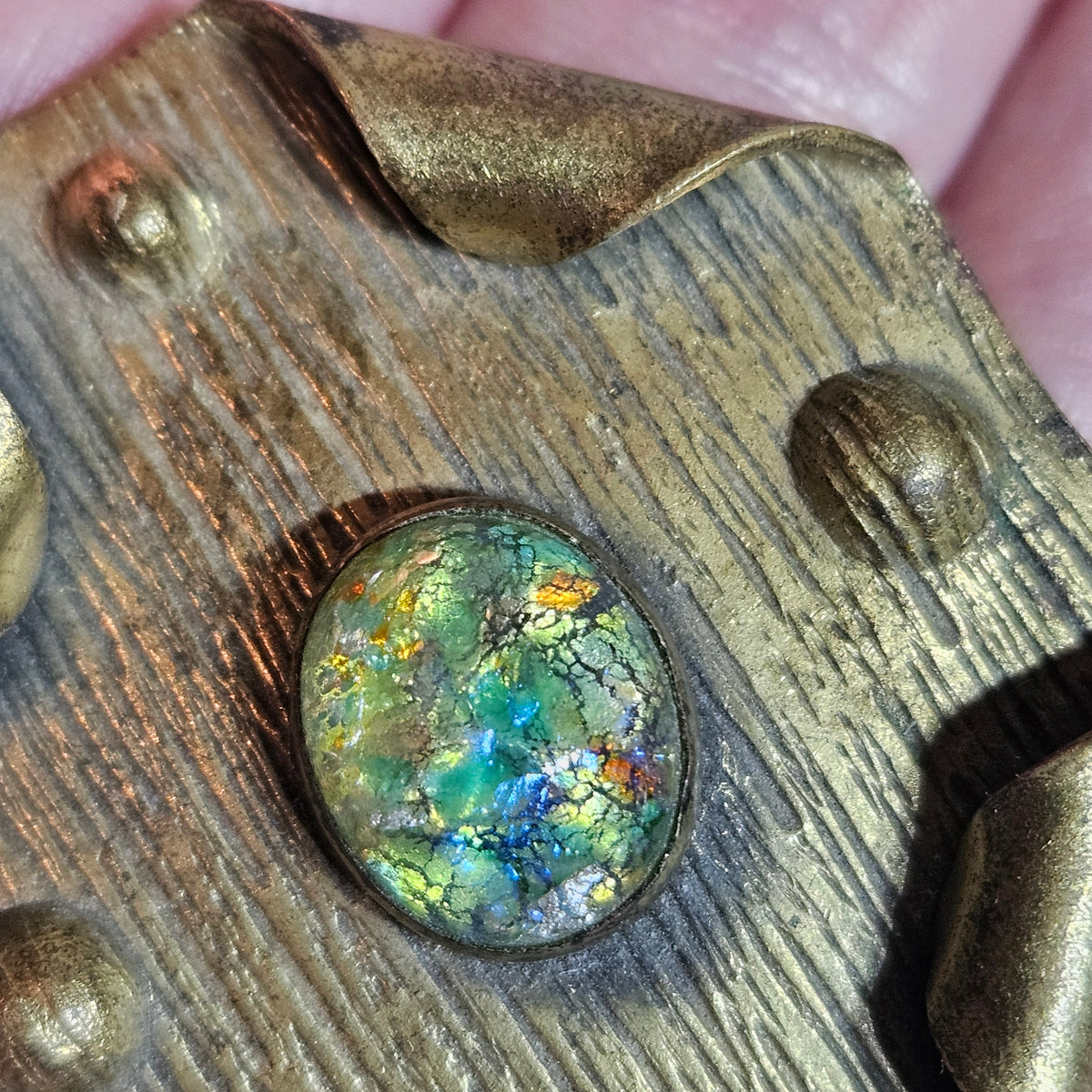 Modernist Iridescent Art Glass Cabochon Brooch