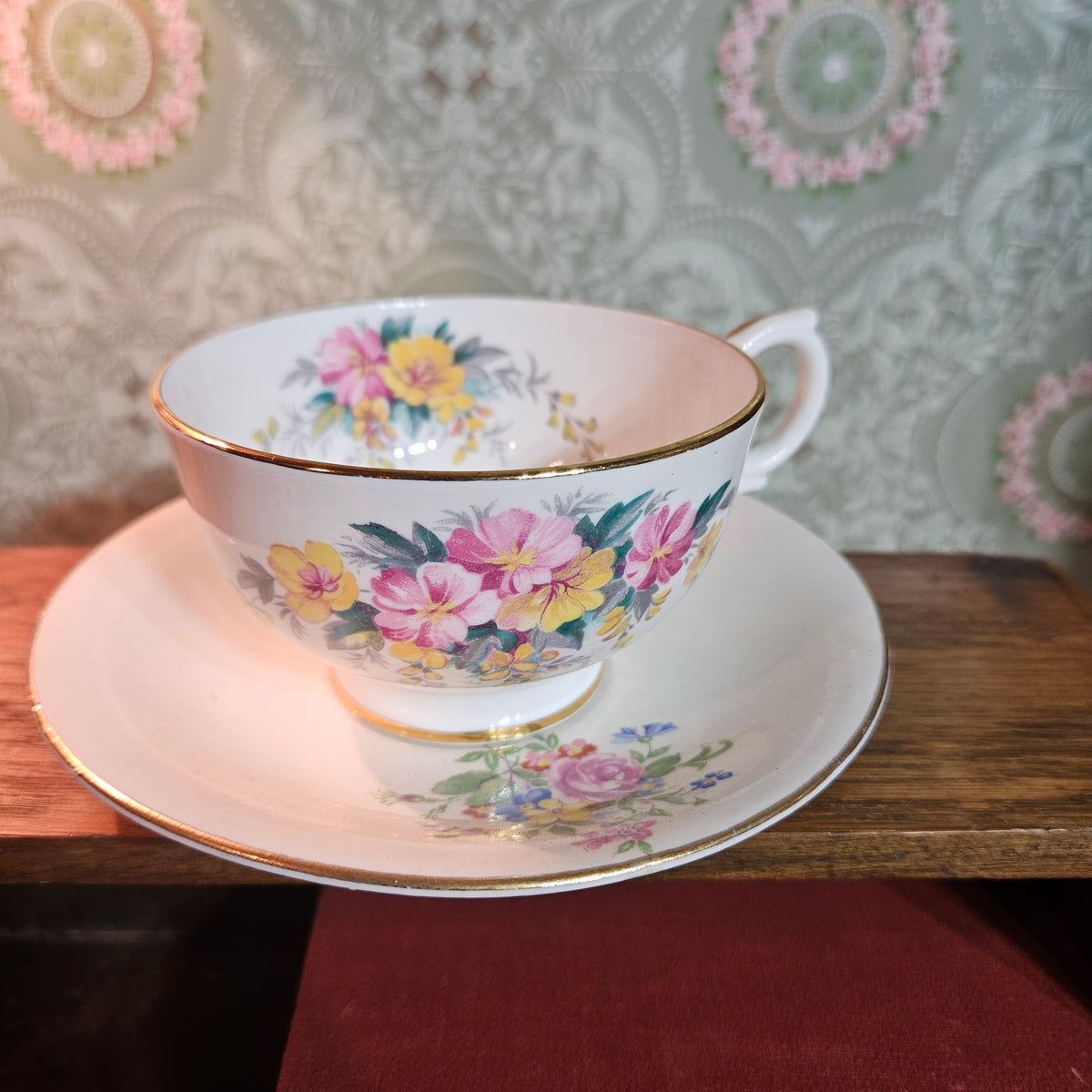 Vintage English Bone China Floral Teacup & Saucer