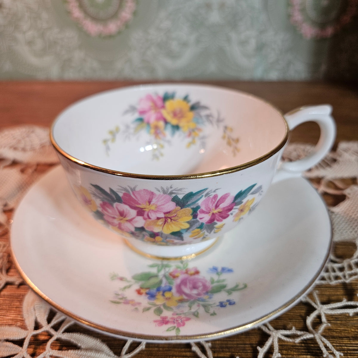 Vintage English Bone China Floral Teacup & Saucer