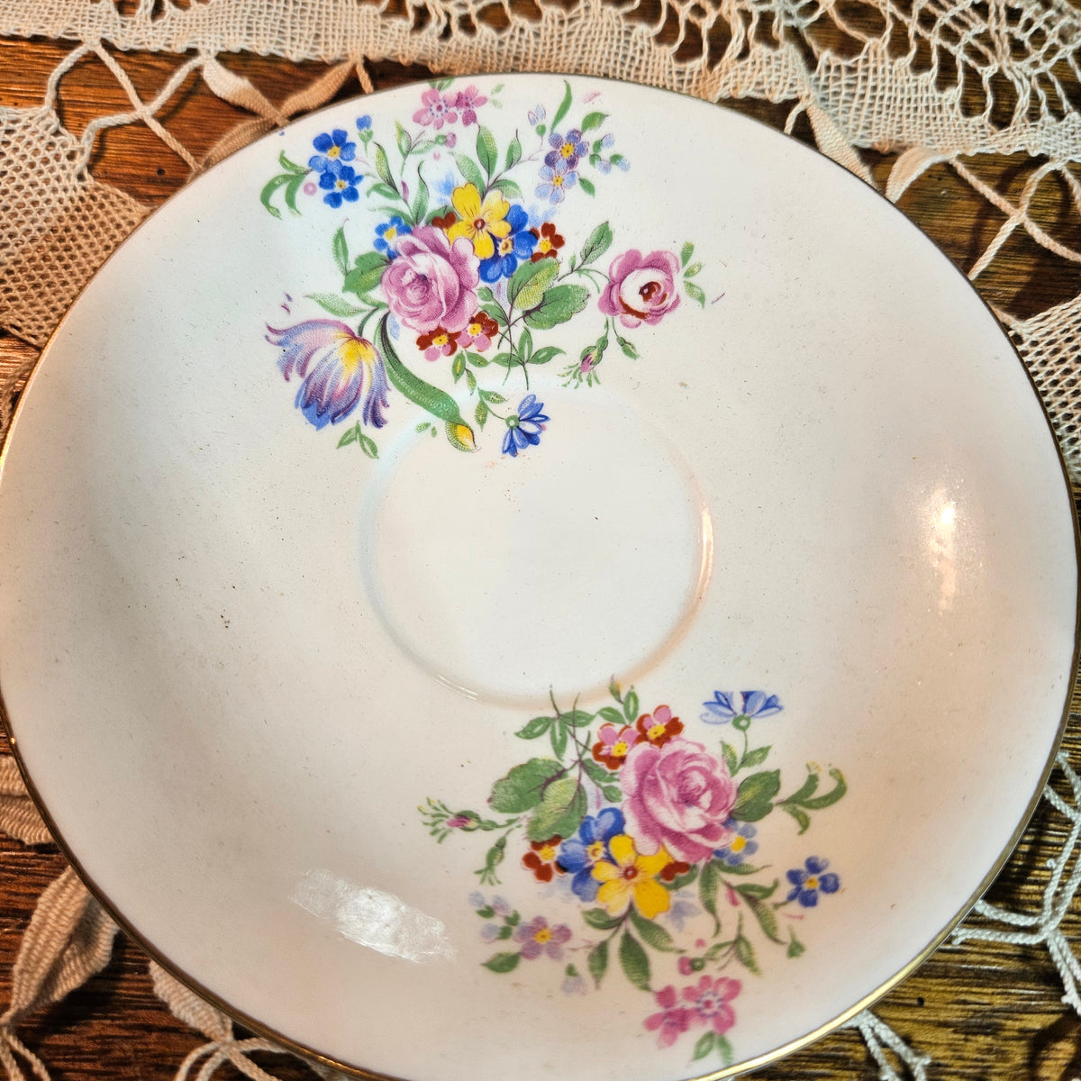 Vintage English Bone China Floral Teacup & Saucer