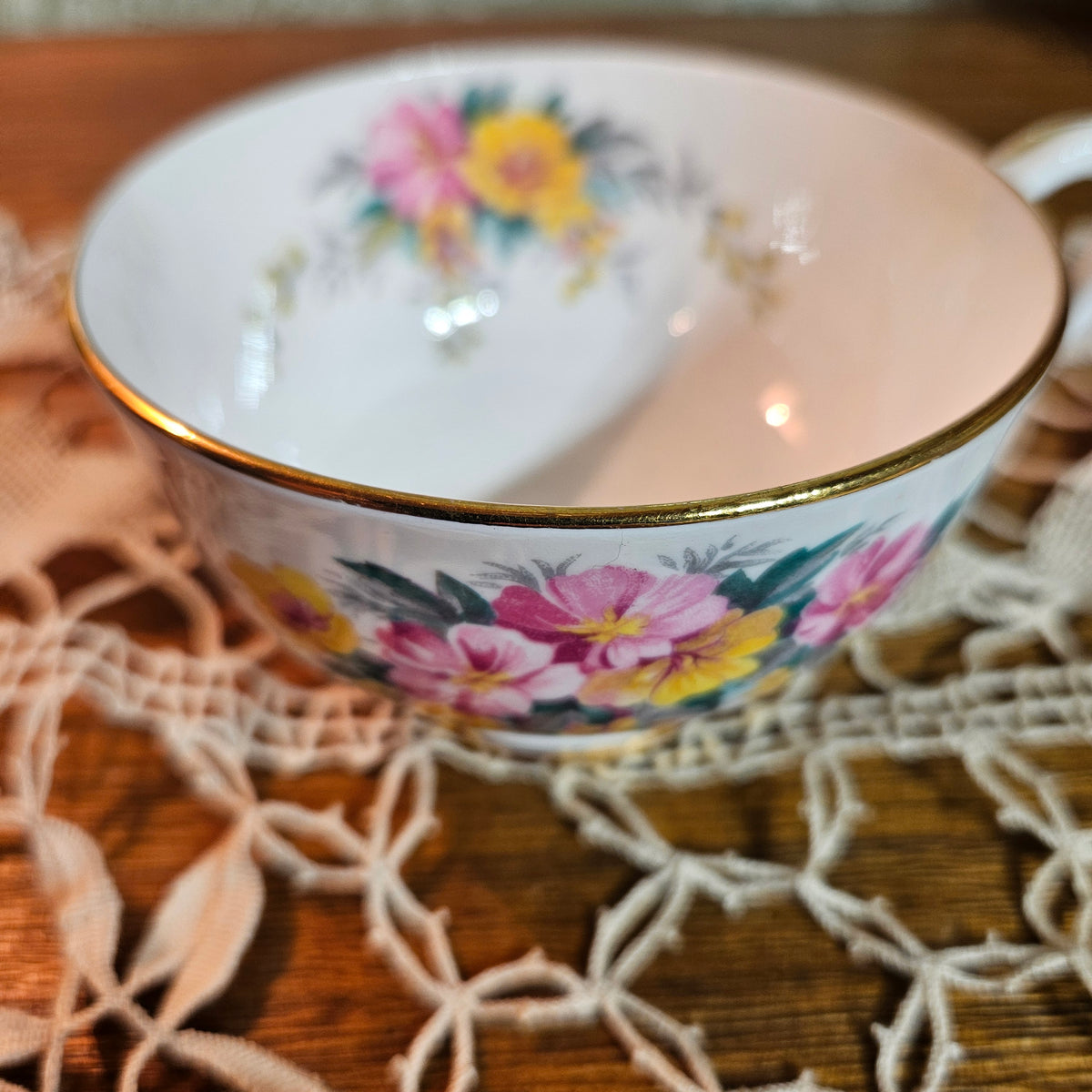 Vintage English Bone China Floral Teacup & Saucer