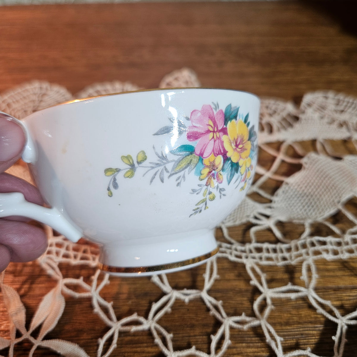 Vintage English Bone China Floral Teacup & Saucer
