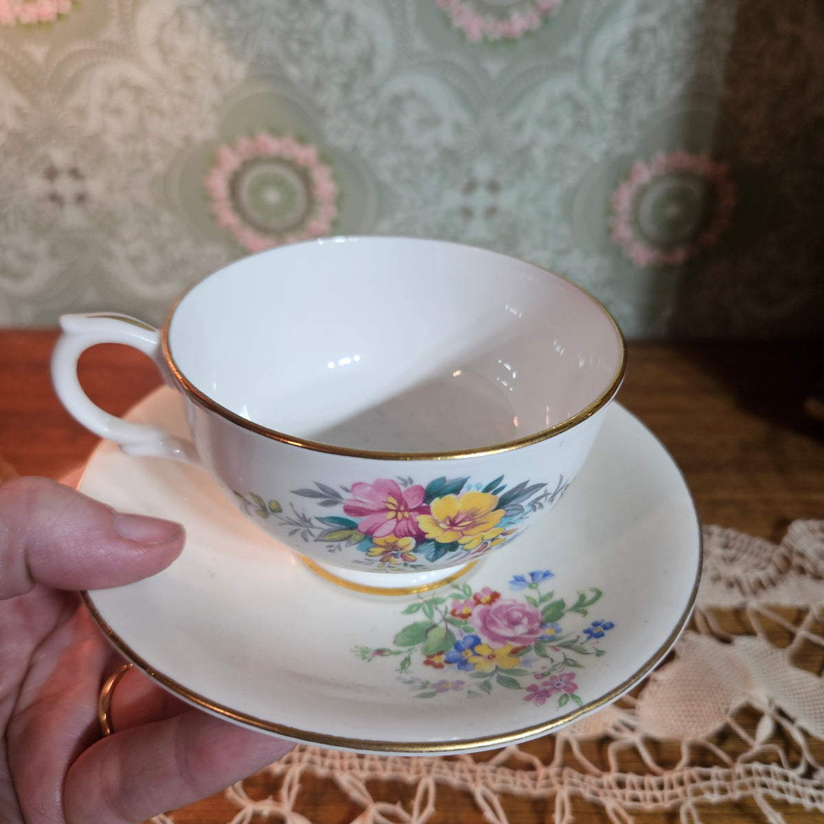 Vintage English Bone China Floral Teacup & Saucer