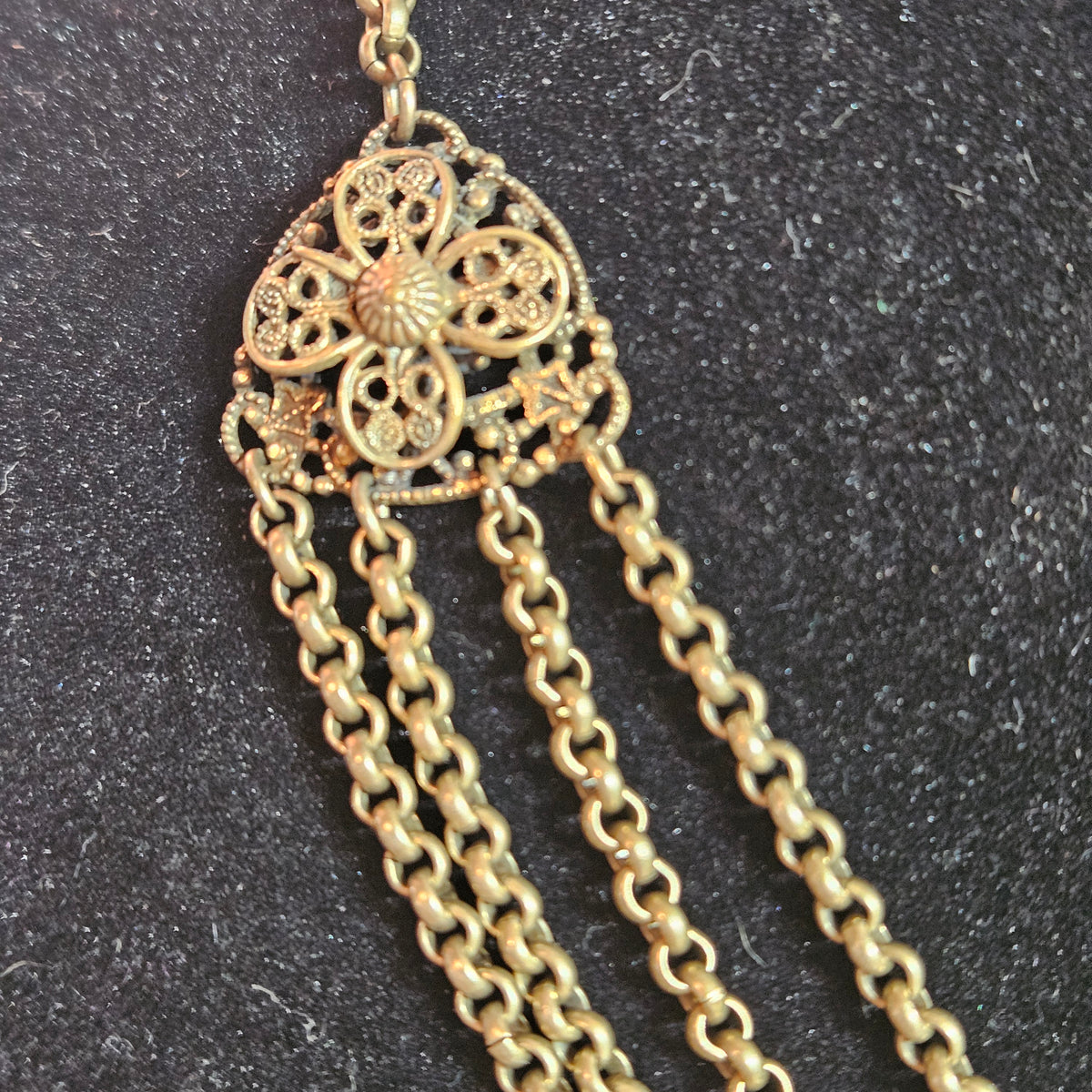 Vintage Ornate Filigree Bib Necklace with Chain Fringe