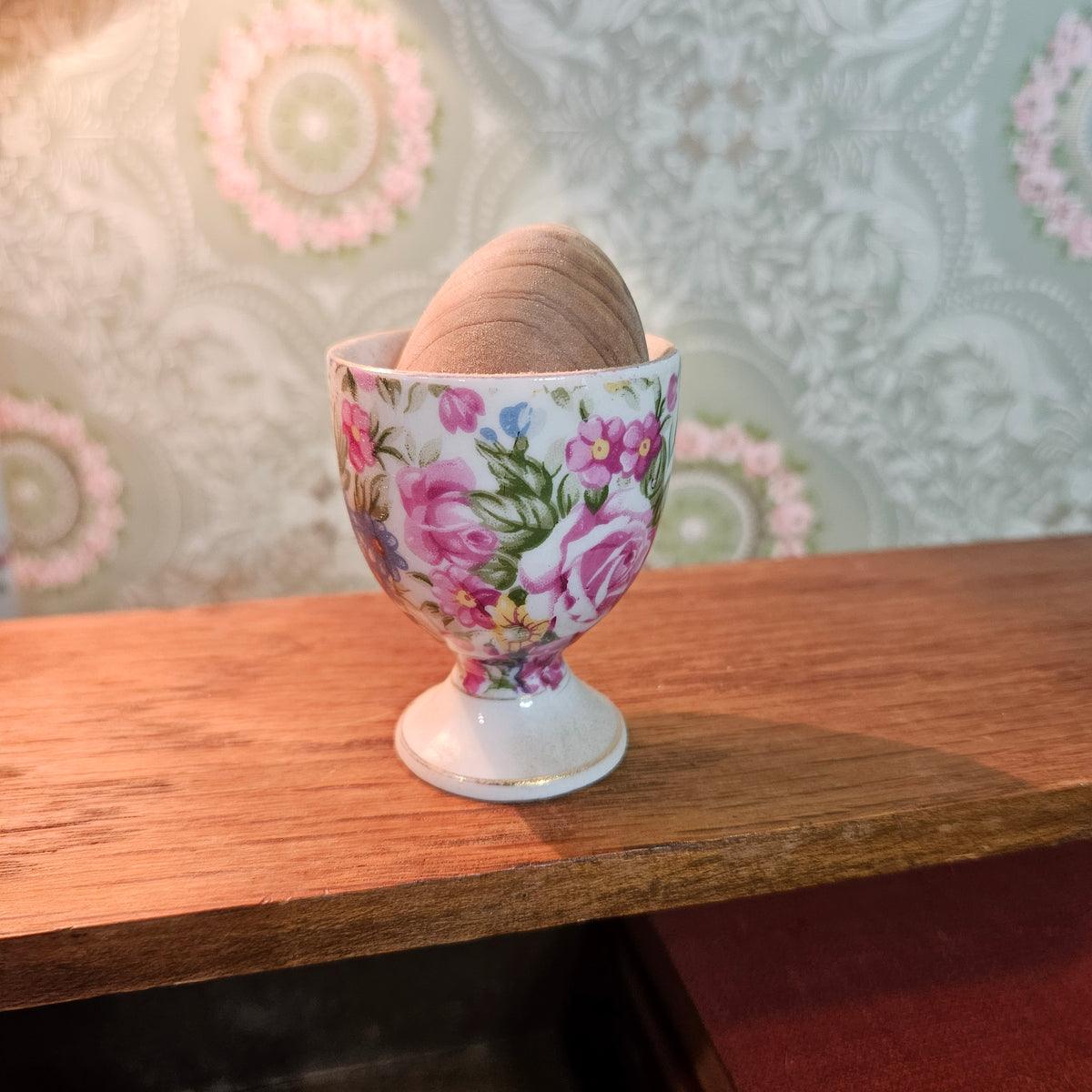 Vintage Floral Porcelain Egg Cup Pink Roses Pattern 2047