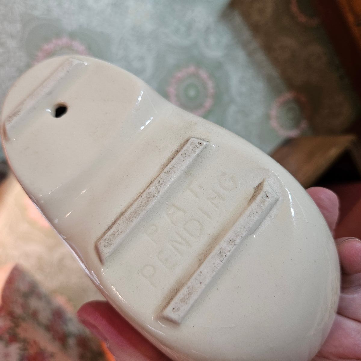 Vintage Ceramic Birdhouse Marked FOR WREN-T Green and Cream