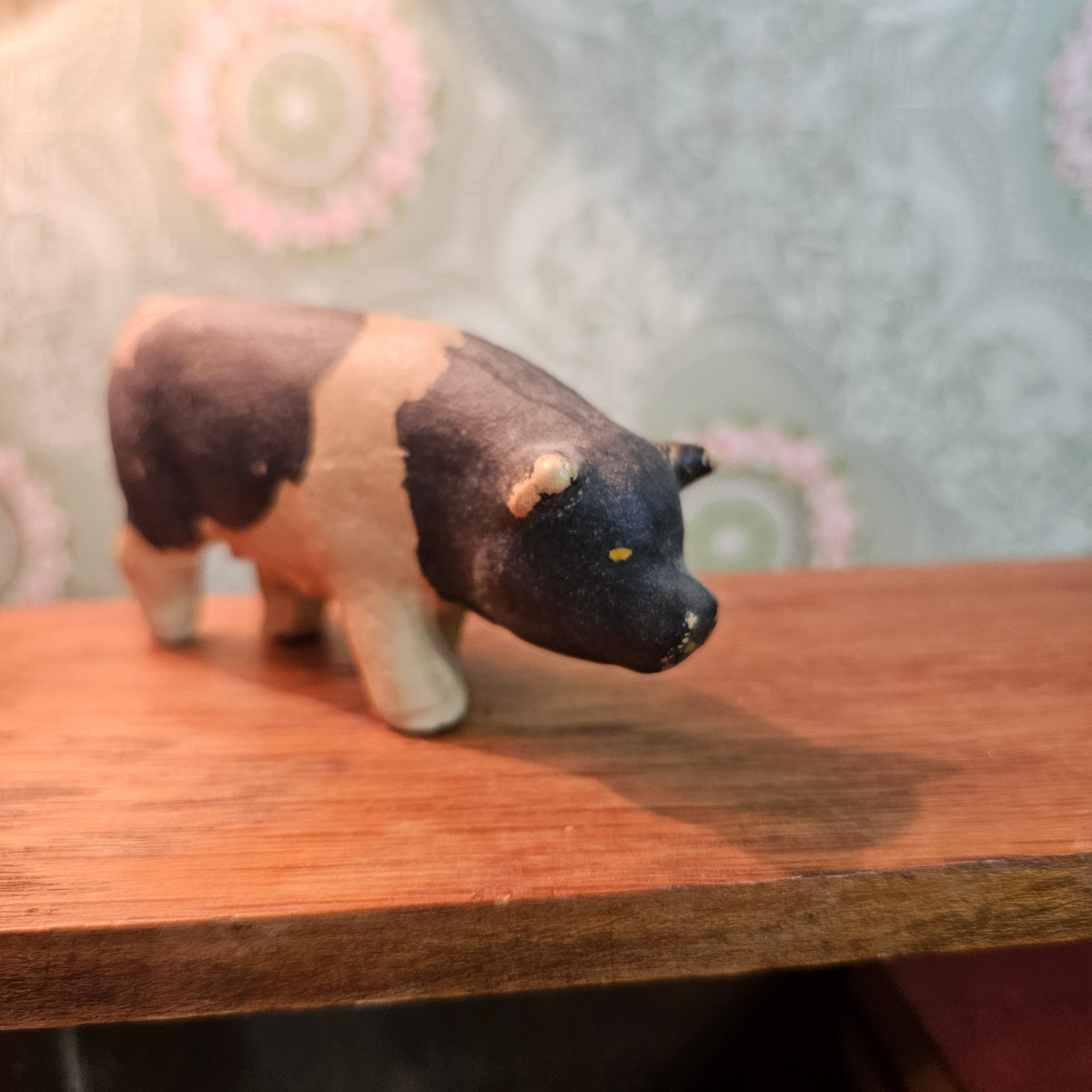 Vintage Black and Tan Pig Figurine Primitive Farmhouse Decor