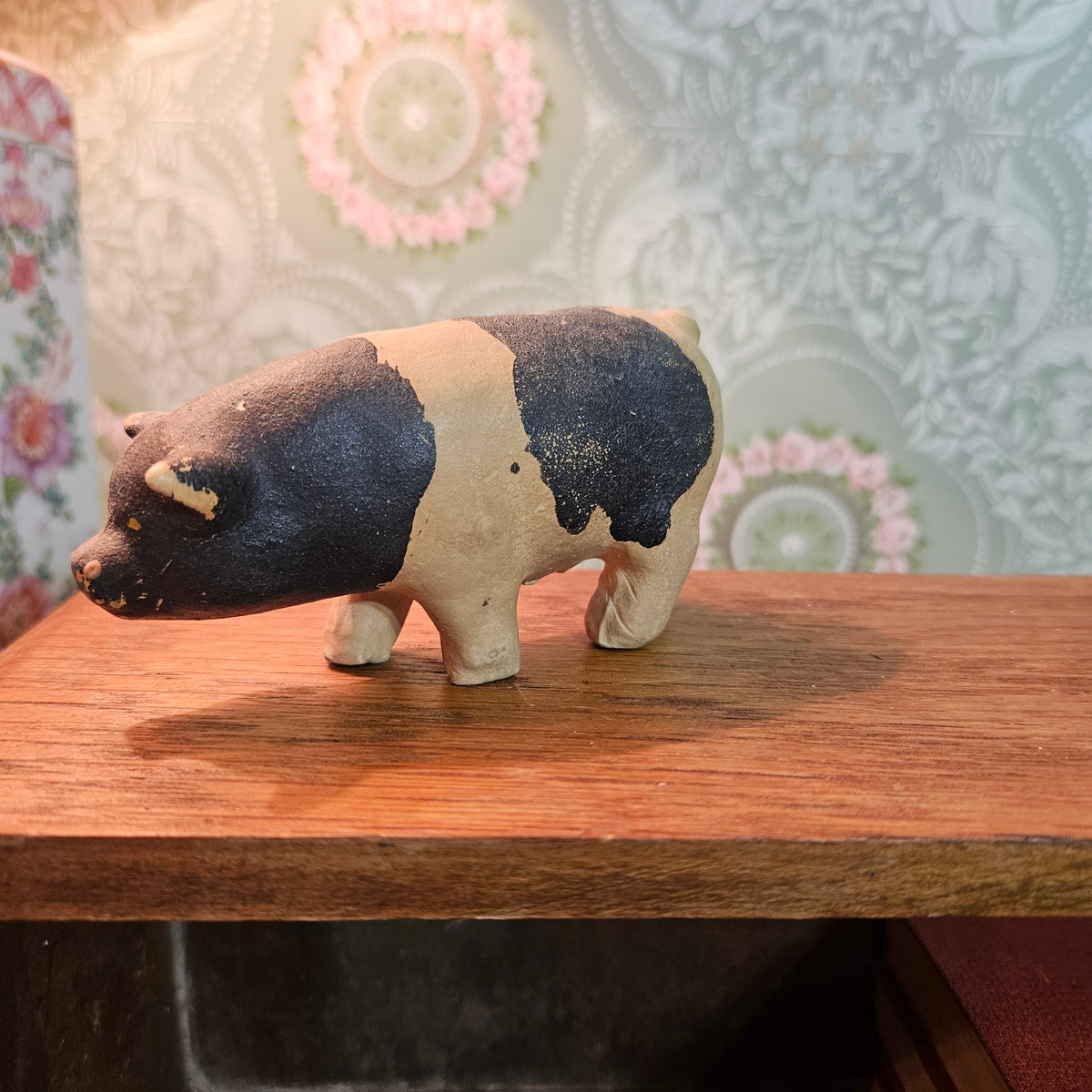 Vintage Black and Tan Pig Figurine Primitive Farmhouse Decor