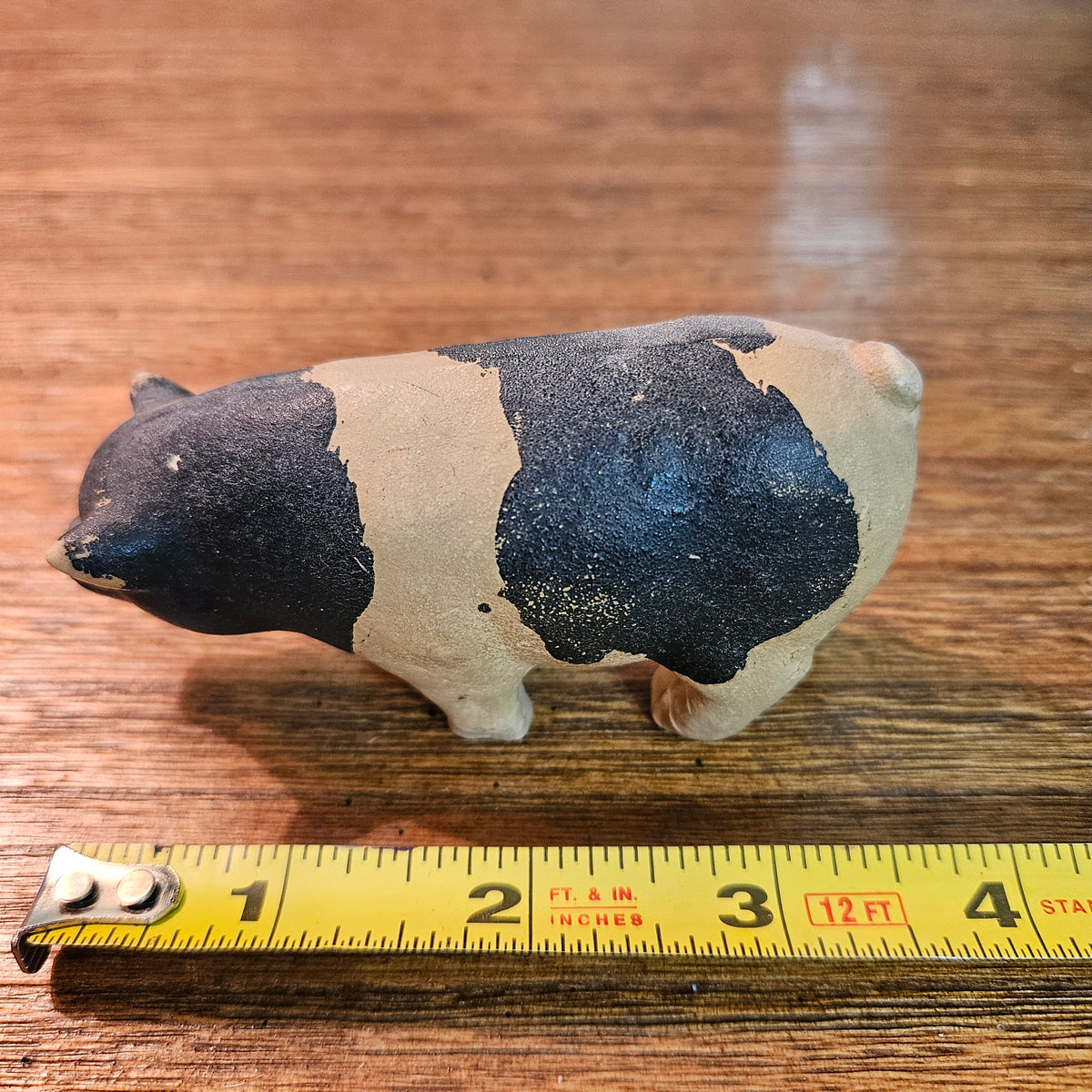 Vintage Black and Tan Pig Figurine Primitive Farmhouse Decor