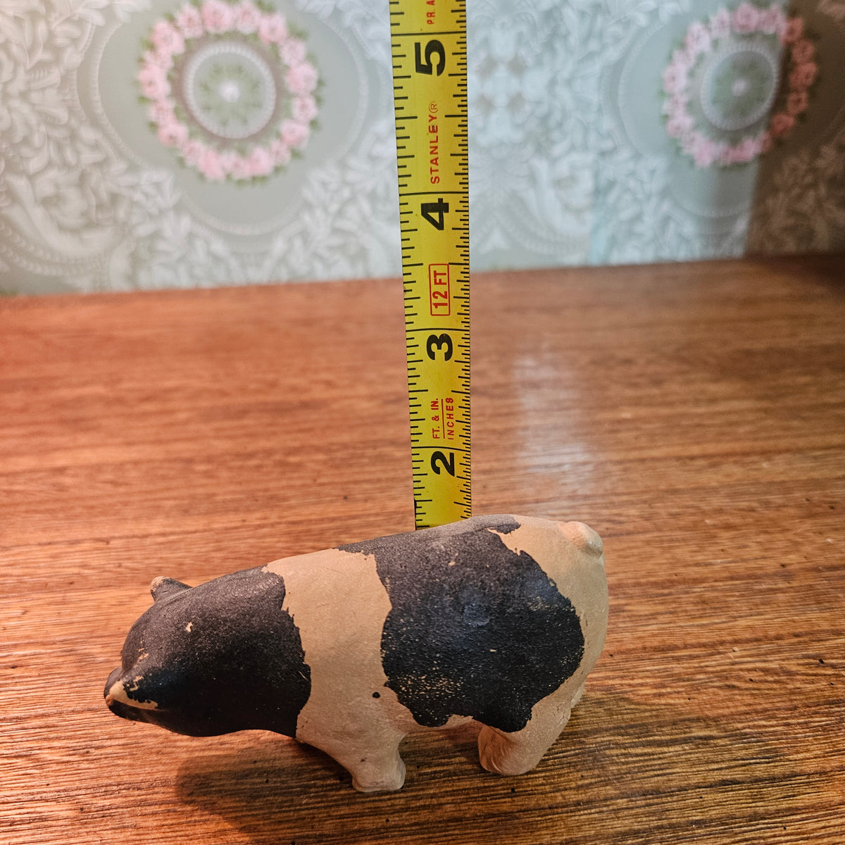 Vintage Black and Tan Pig Figurine Primitive Farmhouse Decor