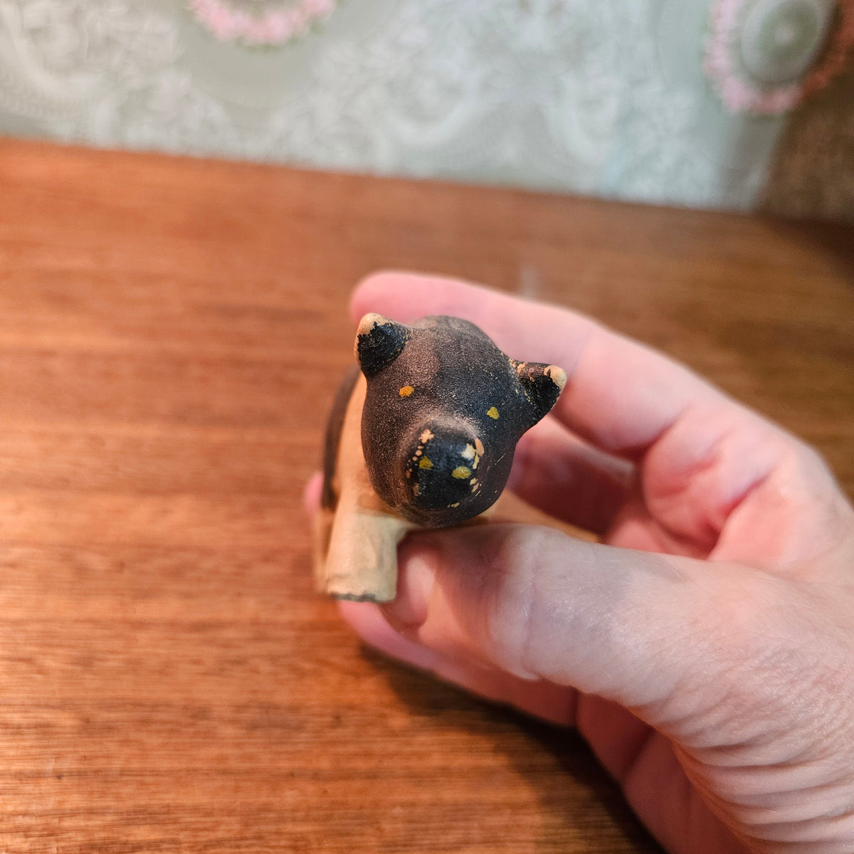 Vintage Black and Tan Pig Figurine Primitive Farmhouse Decor