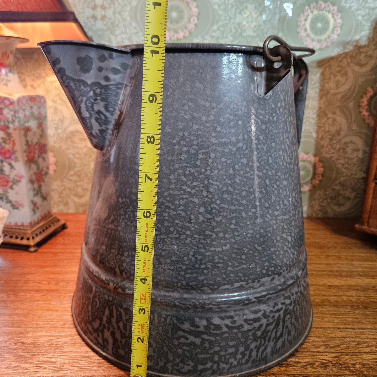 Vintage Gray Graniteware Enamel Coffee Pot with Lid