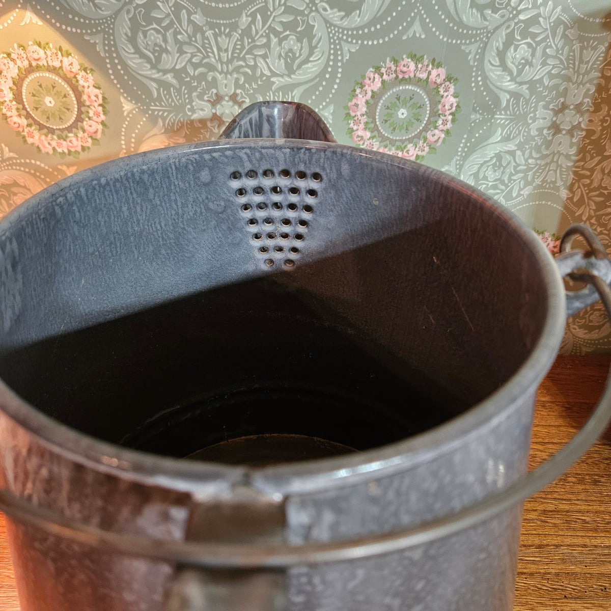 Vintage Gray Graniteware Enamel Coffee Pot with Lid