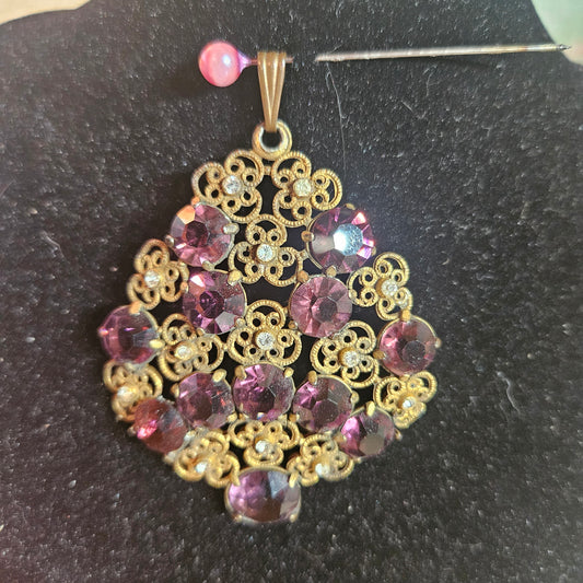 Purple Rhinestone Filigree Pendant