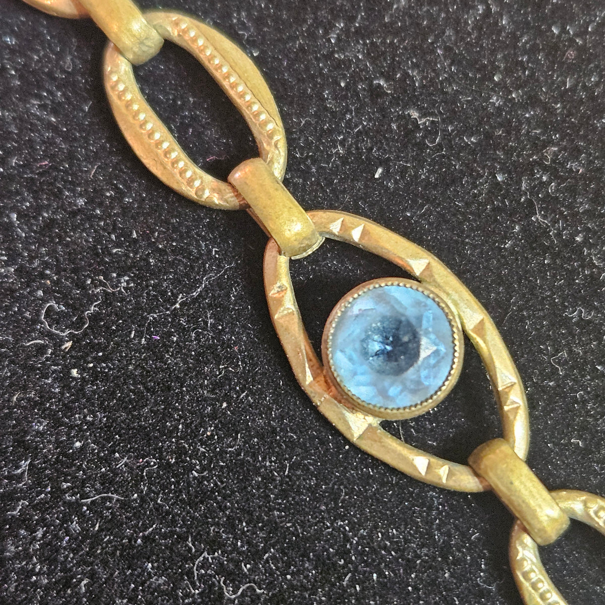 Gold Tone Blue Cabochon Link Bracelet