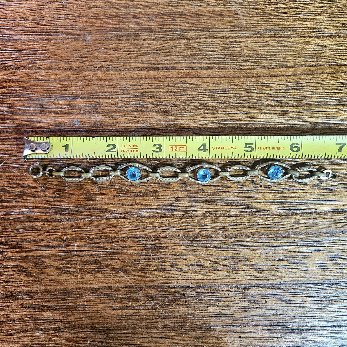 Gold Tone Blue Cabochon Link Bracelet