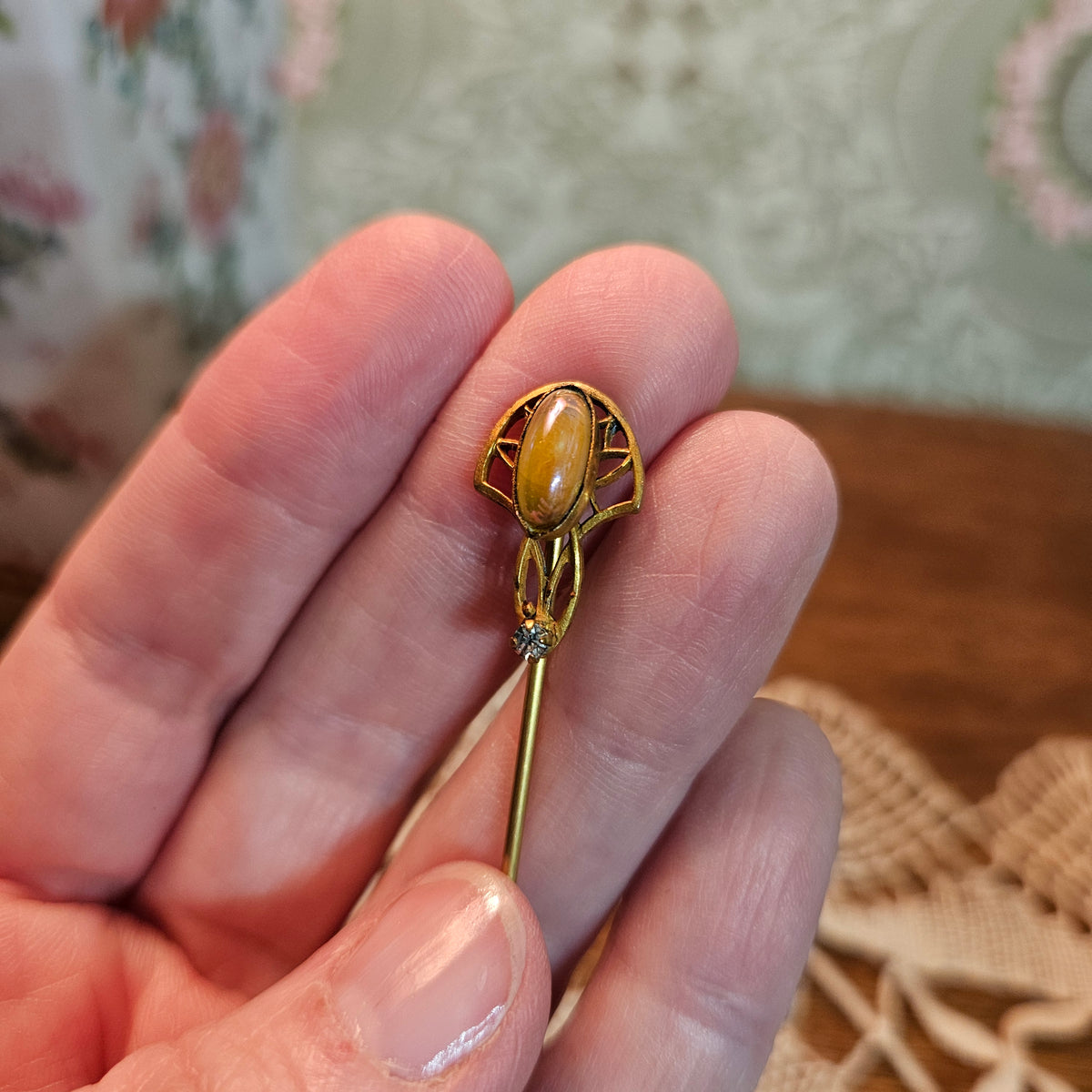 Art Nouveau Style Amber Glass Stick Pin