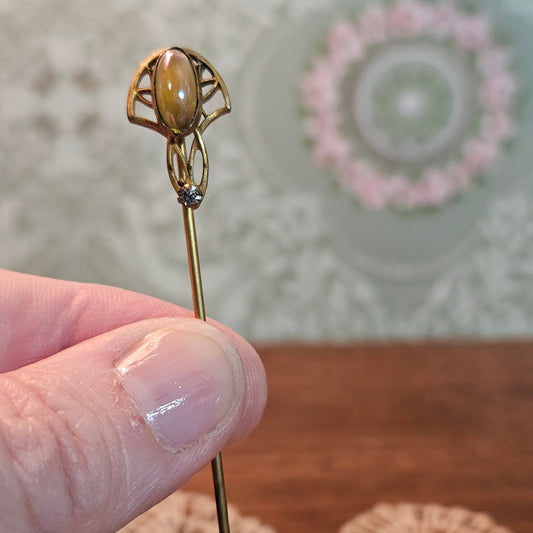 Art Nouveau Style Amber Glass Stick Pin