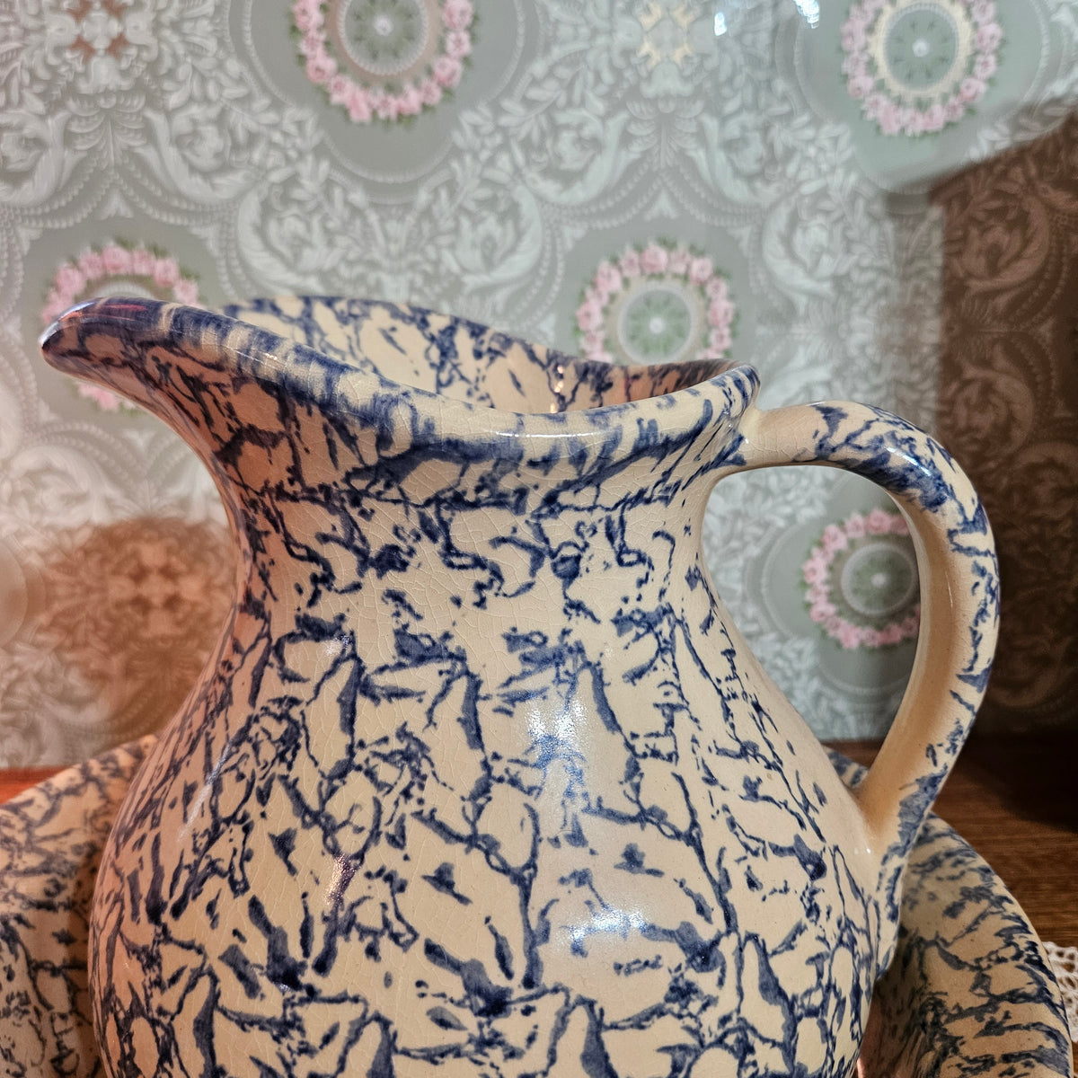 Robinson Ransbottom Blue Spongeware Pitcher Basin Set