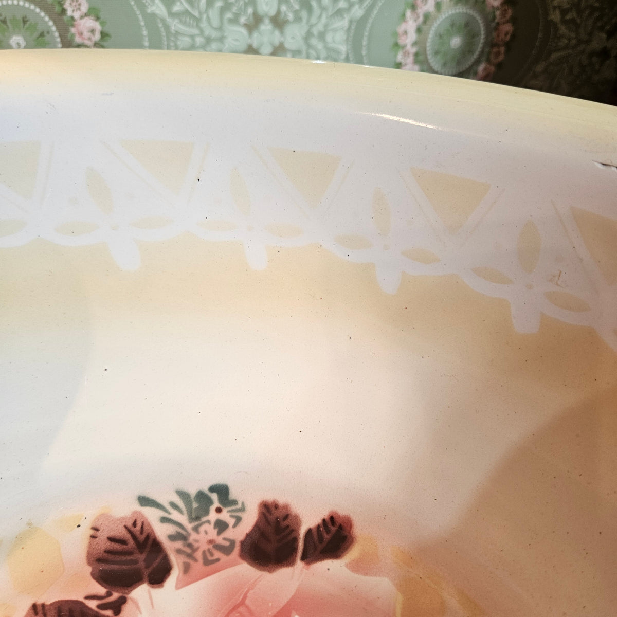 Large Vintage Floral Enamelware Wash Basin