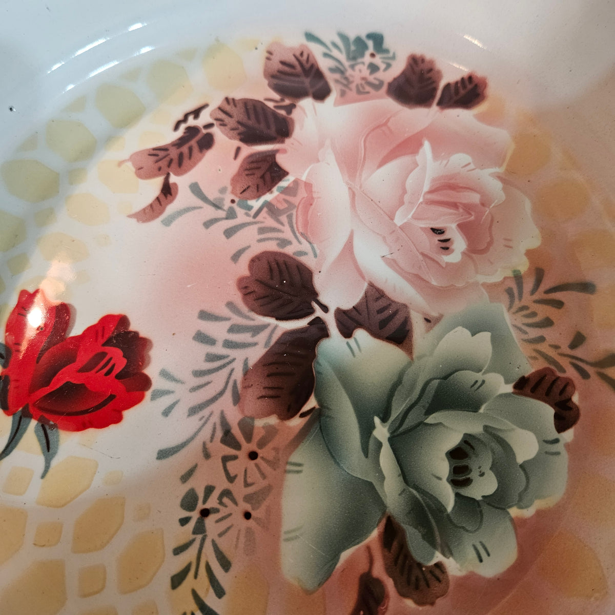 Large Vintage Floral Enamelware Wash Basin