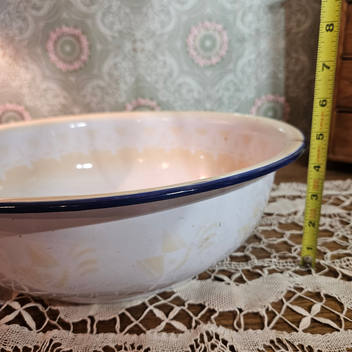 Large Vintage Floral Enamelware Wash Basin
