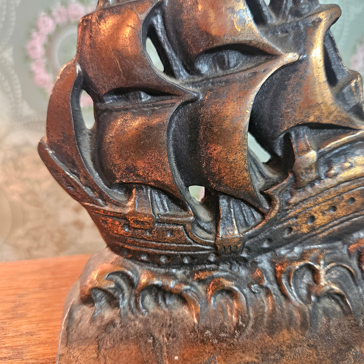 Cast Metal Sailing Ship Bookend/Doorstop