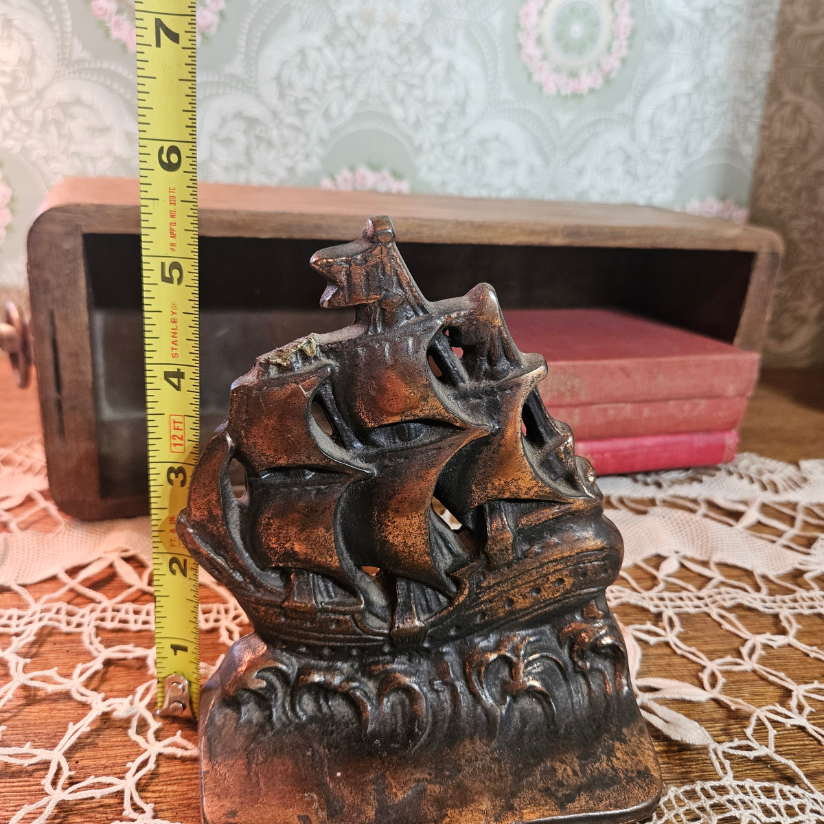 Cast Metal Sailing Ship Bookend/Doorstop