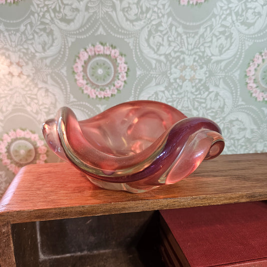 Freeform Rose Amber Art Glass Bowl