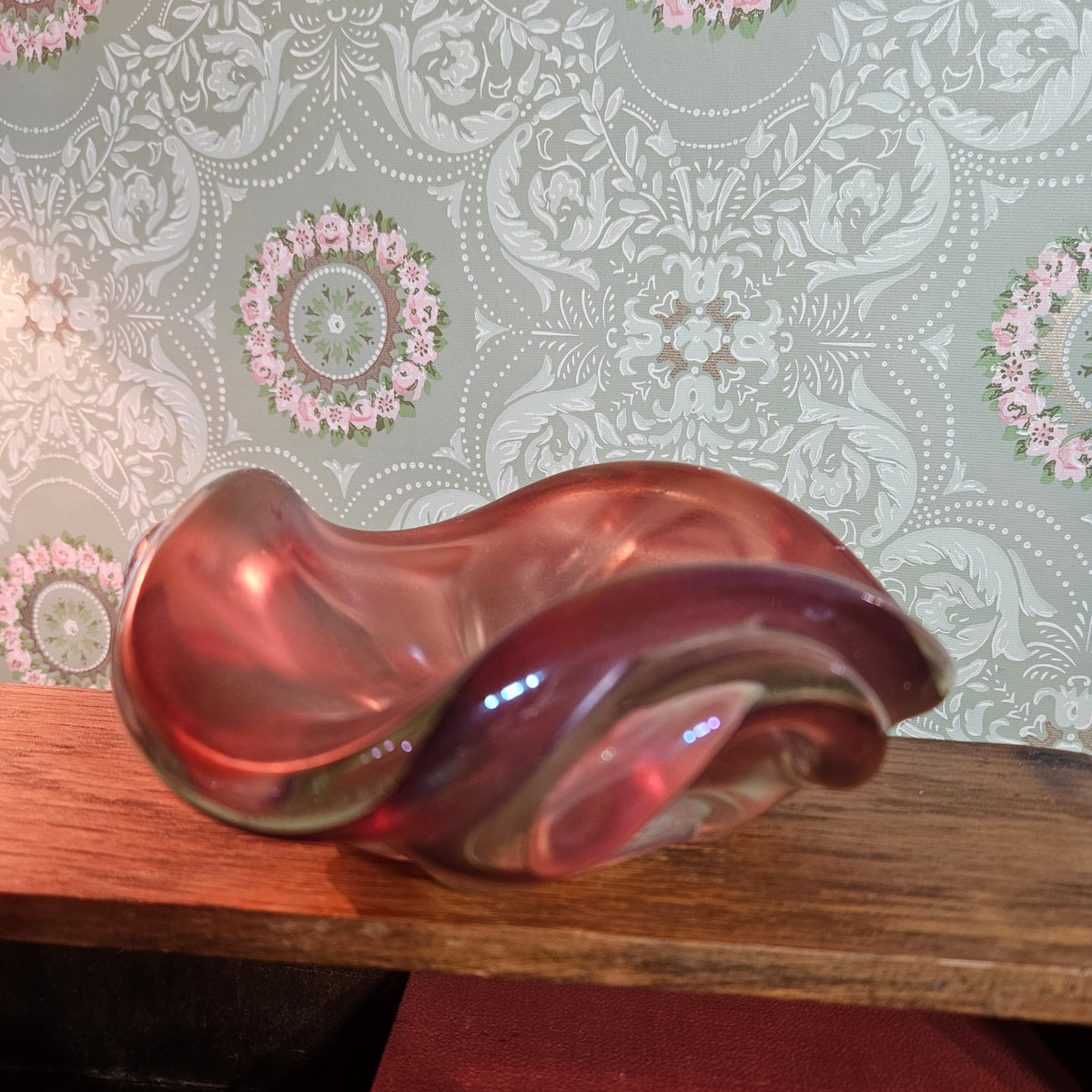 Freeform Rose Amber Art Glass Bowl