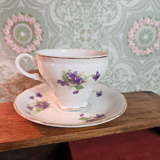 Violet Floral Porcelain Teacup and Saucer