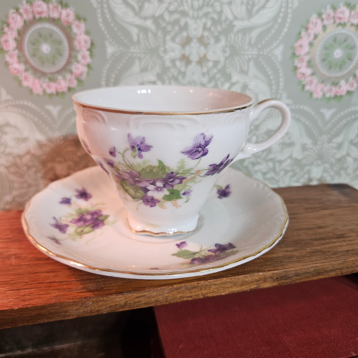 Violet Floral Porcelain Teacup and Saucer