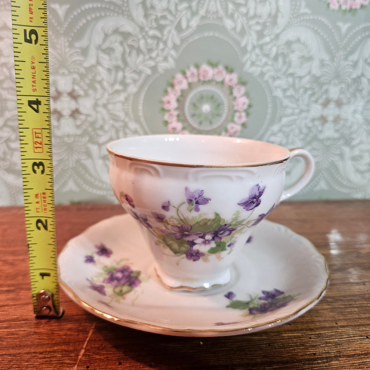 Violet Floral Porcelain Teacup and Saucer