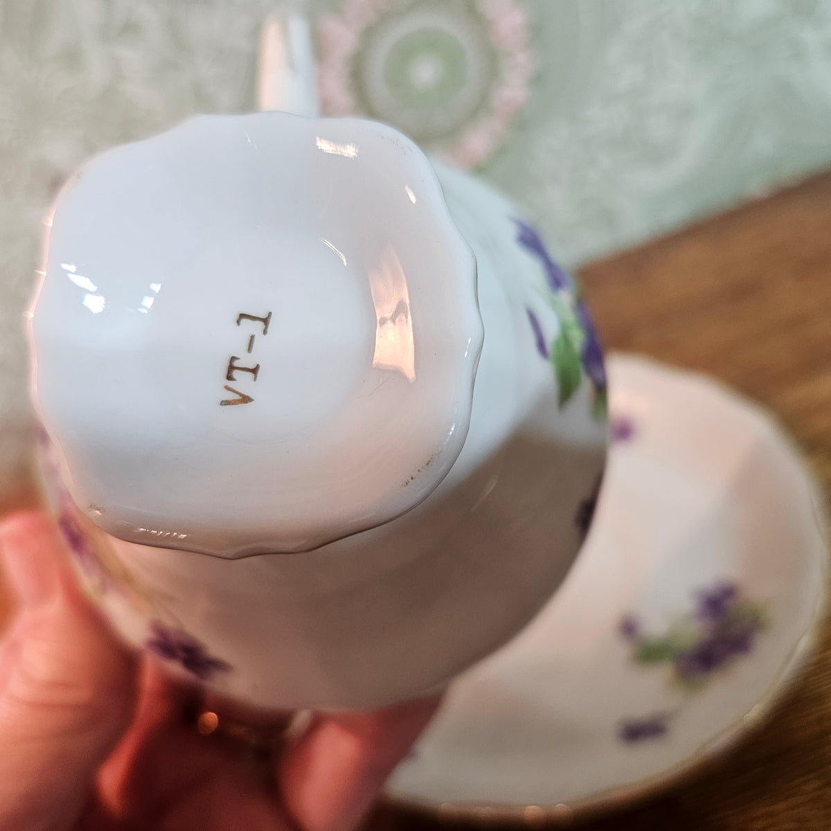 Violet Floral Porcelain Teacup and Saucer