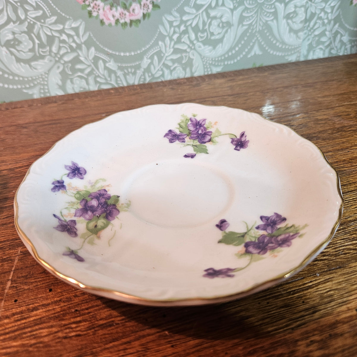 Violet Floral Porcelain Teacup and Saucer