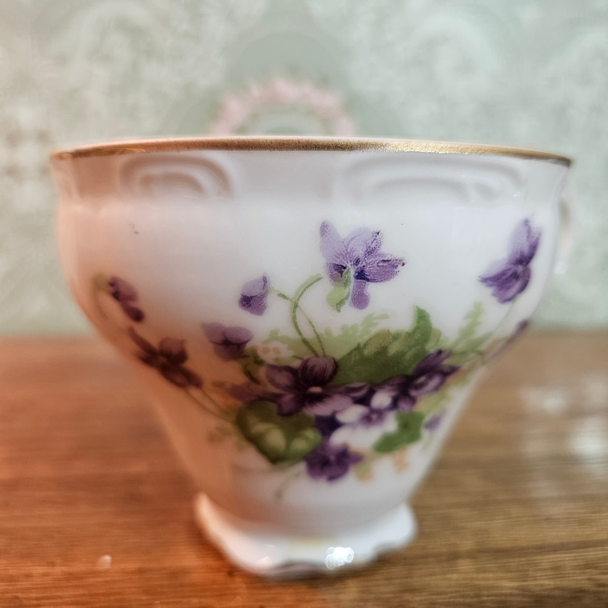 Violet Floral Porcelain Teacup and Saucer