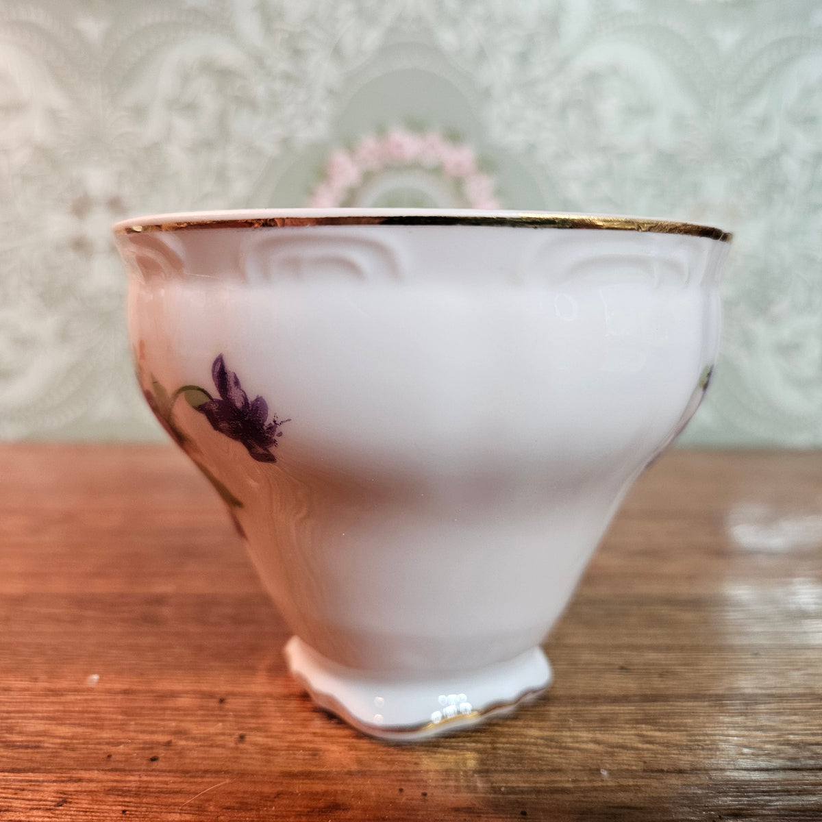 Violet Floral Porcelain Teacup and Saucer