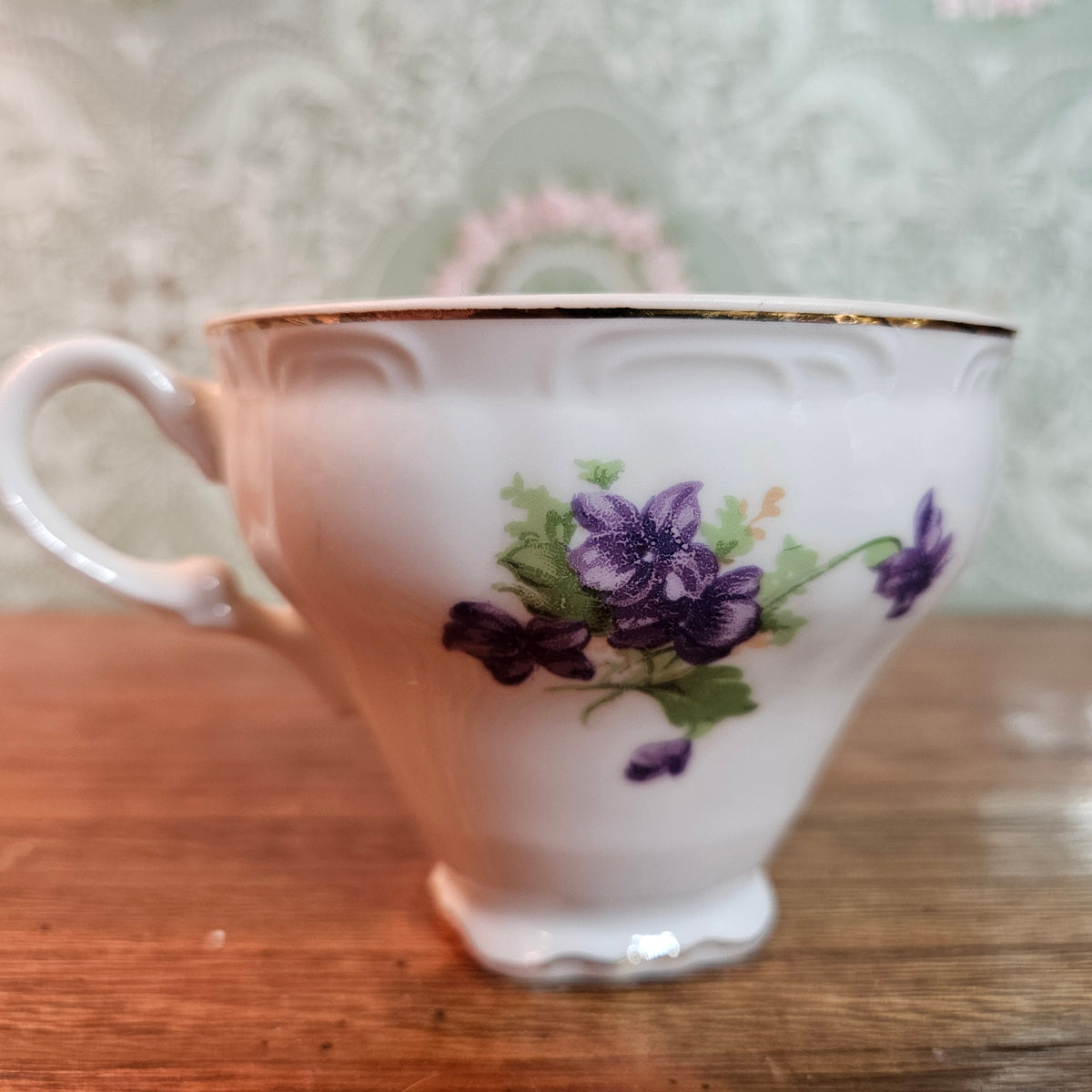 Violet Floral Porcelain Teacup and Saucer