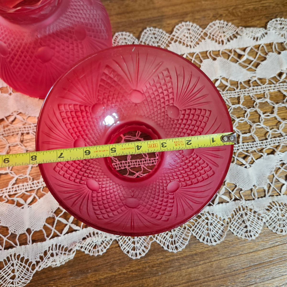 Pair Vintage Cranberry Red Frosted Glass Lamp Shades