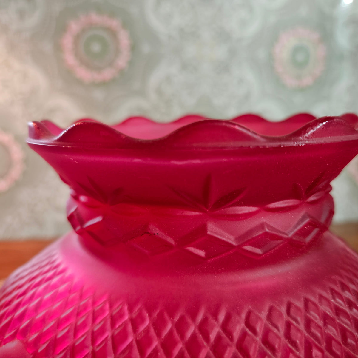 Pair Vintage Cranberry Red Frosted Glass Lamp Shades
